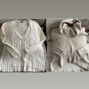 Lot of 2 Express White Cream Tan Beige Sweaters Cable Knit Bundle Cowl Neck set